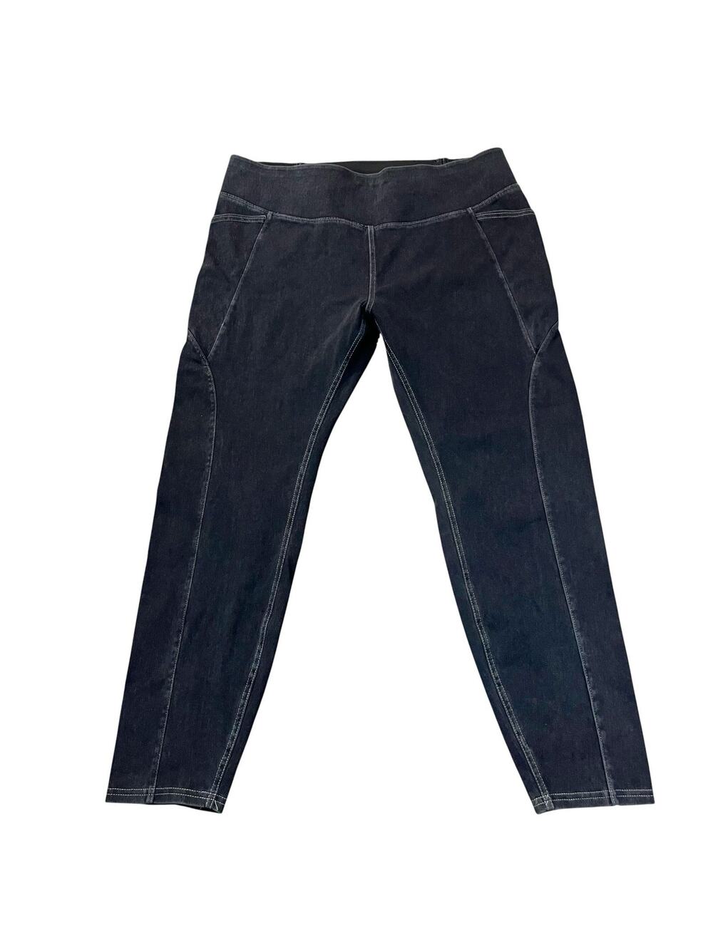 Halara Black Cropped Jeggings XL Skinny Pull On Media Pockets Contrast Stitch